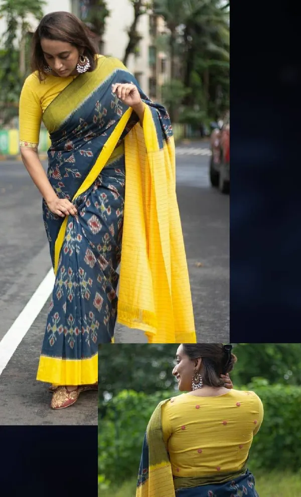 Blue_Plain_Linen_Saree_For_Women