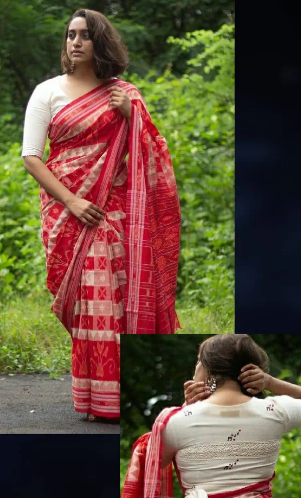 Red_Plain_Linen_Saree_For_Women