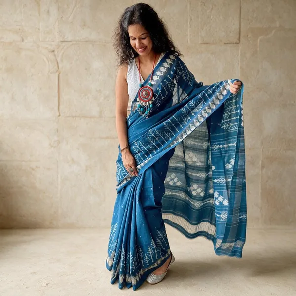 Blue_Plain_Linen_Saree_For_Women