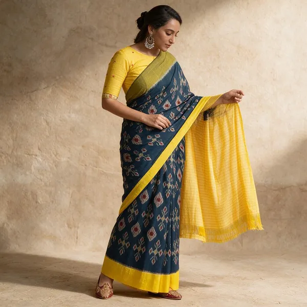 Blue_Plain_Linen_Saree_For_Women