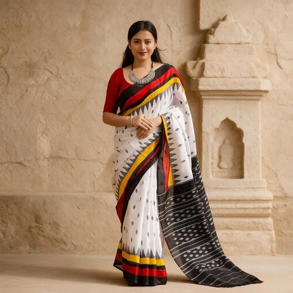 Multicolour_Plain_Linen_Saree_For_Women