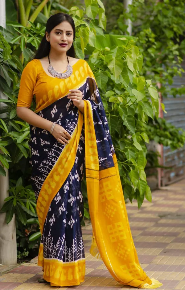 Yellow_Plain_Linen_Saree_For_Women