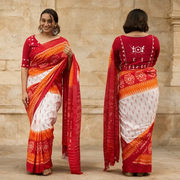 Red_Plain_Linen_Saree_For_Women
