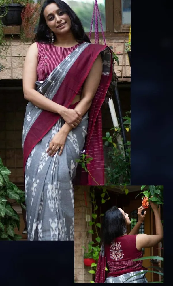 Grey_Plain_Linen_Saree_For_Women
