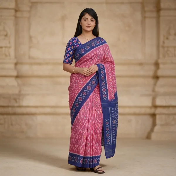 Pink_Plain_Linen_Saree_For_Women