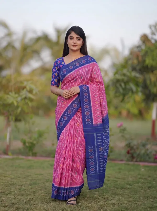 Pink_Plain_Linen_Saree_For_Women