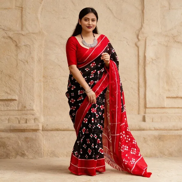 Black_Plain_Linen_Saree_For_Women