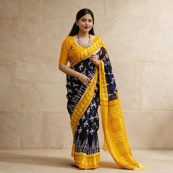 Yellow_Plain_Linen_Saree_For_Women