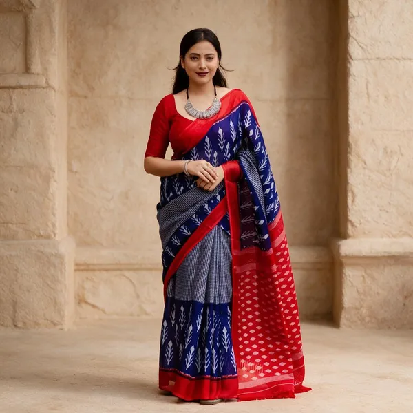 Blue_Plain_Linen_Saree_For_Women