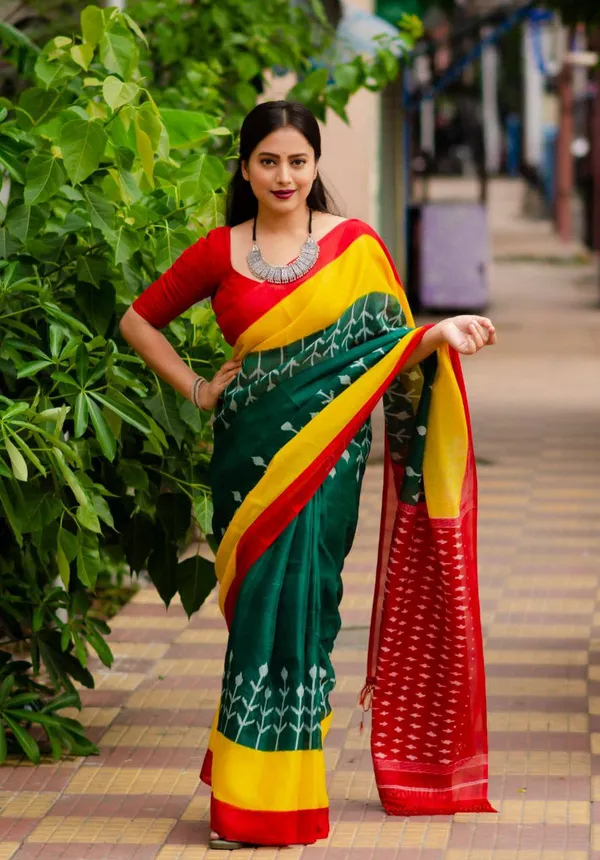 Multicolour_Plain_Linen_Saree_For_Women