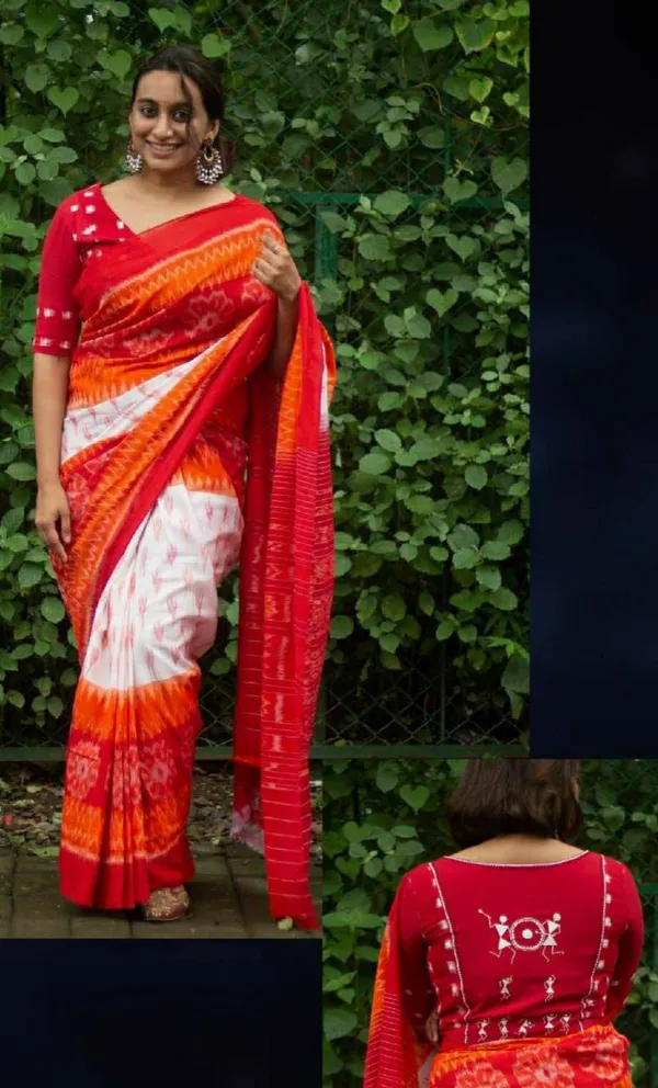 Red_Plain_Linen_Saree_For_Women