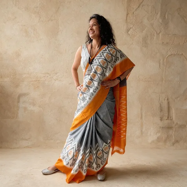 Grey_Plain_Linen_Saree_For_Women