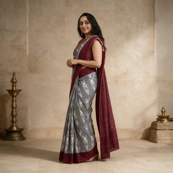 Grey_Plain_Linen_Saree_For_Women