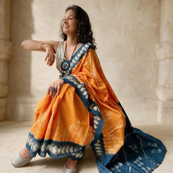Orange_Plain_Linen_Saree_For_Women