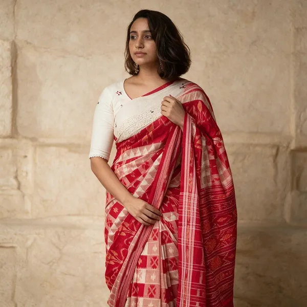 Red_Plain_Linen_Saree_For_Women