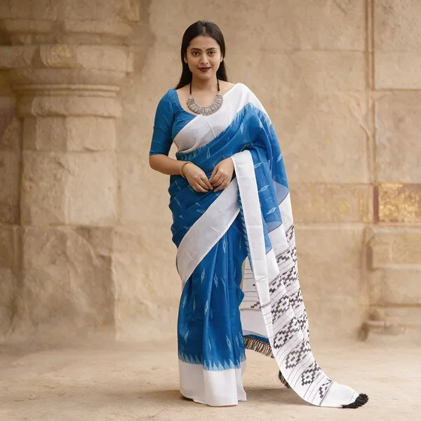 Blue_Plain_Linen_Saree_For_Women