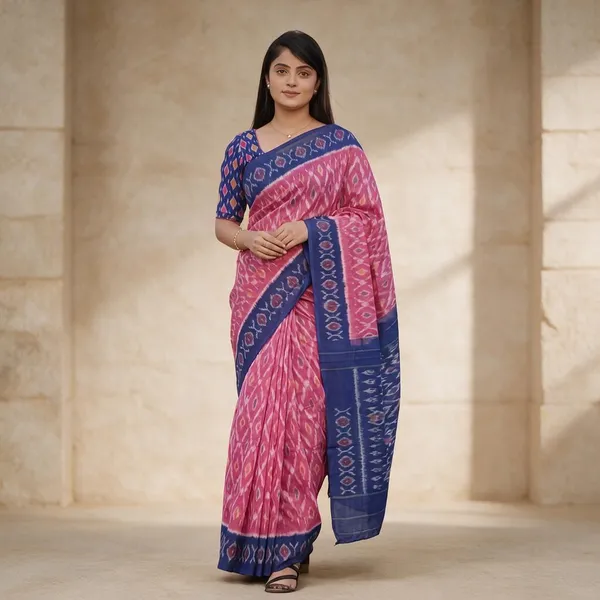 Pink_Plain_Linen_Saree_For_Women