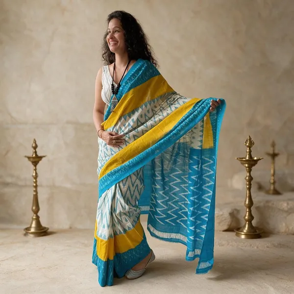 Blue_Plain_Linen_Saree_For_Women