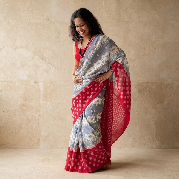 Grey_Plain_Linen_Saree_For_Women