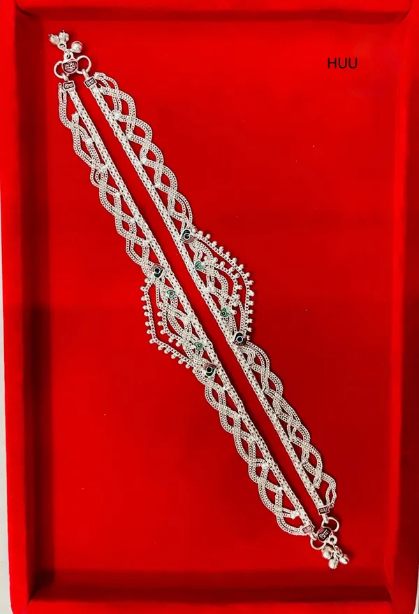 Silver_Braided_Chain_Stone_Accent_Anklet_Pair_For_Women