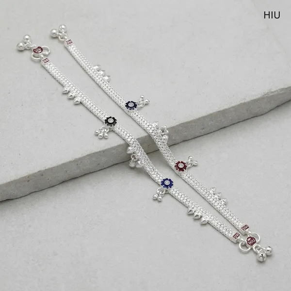 Silver_Tone_Textured_Charm_Anklet_Pair_For_Women