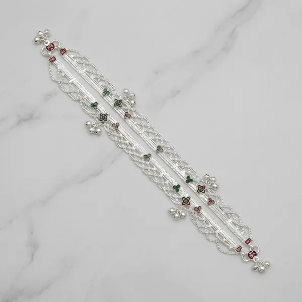 Silver_Tone_Layered_Chain_Star_Motif_Anklet_Pair_For_Women