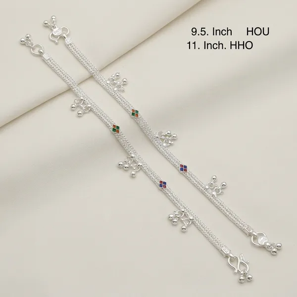 Silver_Tone_Traditional_Mesh_Chain_Charm_Anklet_Pair_For_Women