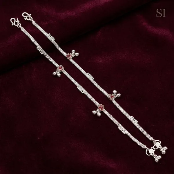 Silver_Tone_Floral_Bead_Double_Chain_Anklet_For_Women_Pack_Of_2