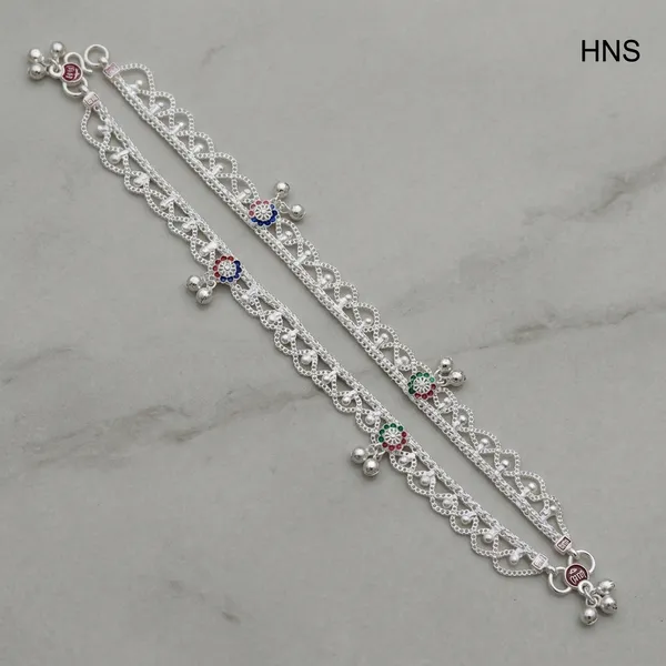 Silver_Metal_Floral_Beaded_Loop_Anklet_Pair_For_Women