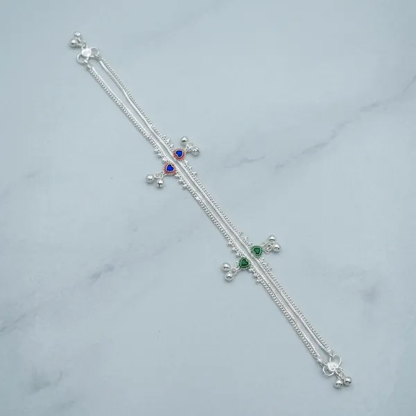 Silver_Tone_Heart_Charm_Double_Chain_Anklet_For_Women_Pack_Of_2
