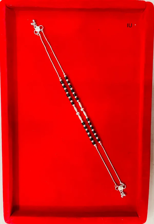 Black_Beaded_Double_Strand_Silver_Tone_Anklet_For_Women_Pack_Of_3