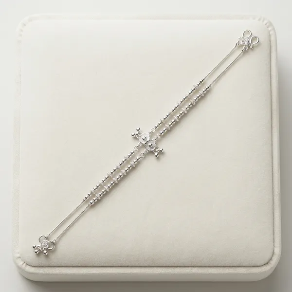 Silver_Tone_Floral_Centrepiece_Double_Chain_Anklet_For_Women_Pack_Of_3