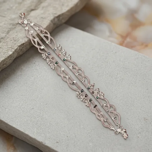 Silver_Layered_Floral_Charm_Chain_Anklet_Pair_For_Women