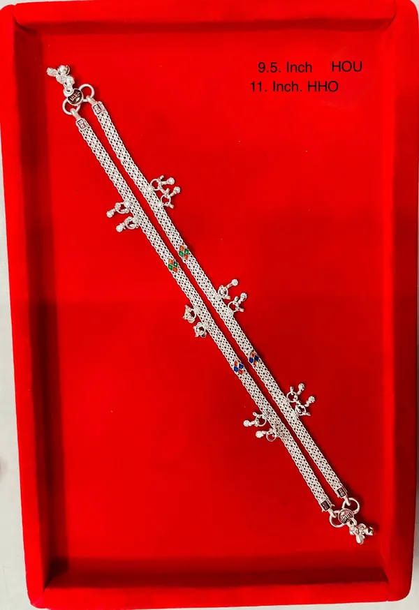 Silver_Tone_Traditional_Mesh_Chain_Charm_Anklet_Pair_For_Women