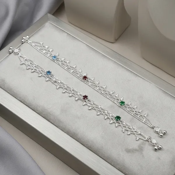 Silver_Blue_Green_Stone_Double_Strand_Anklet_For_Women