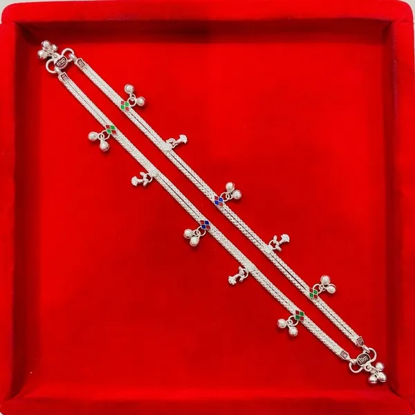 Silver_Tone_Double_Chain_Hanging_Charm_Anklet_Pair_For_Women