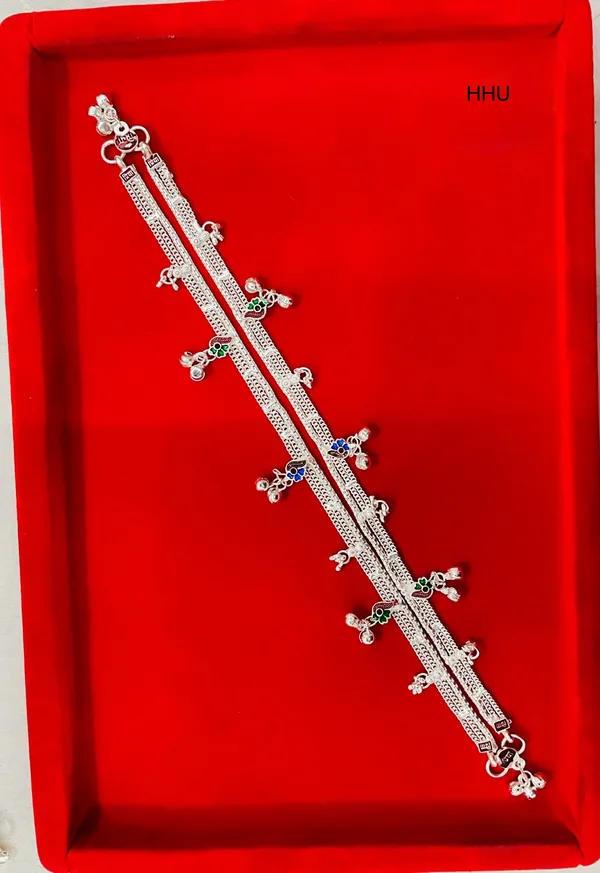 Silver_Metal_Green_Blue_Charm_Chain_Anklet_For_Women