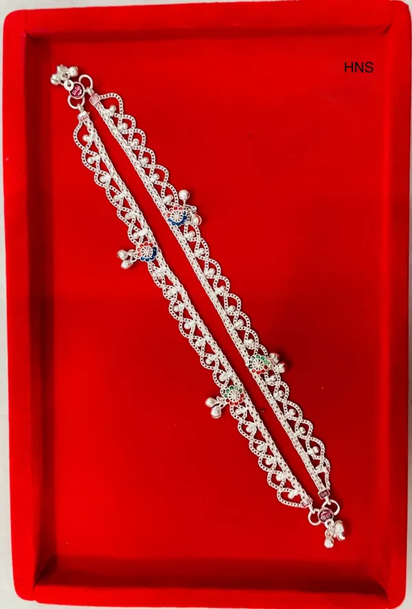 Silver_Metal_Floral_Beaded_Loop_Anklet_Pair_For_Women