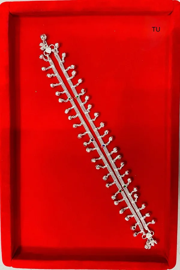 Silver_Tone_Double_Chain_Beaded_Anklet_For_Women