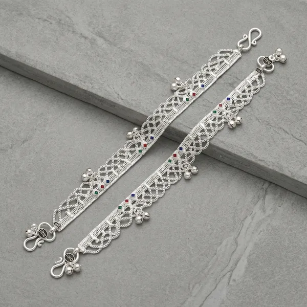 Silver_Tone_Multicolour_Stone_Traditional_Anklet_For_Women