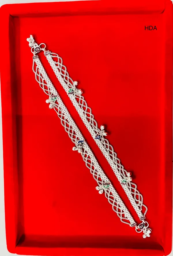 Silver_Tone_Openwork_Braided_Floral_Anklet_Pair_For_Women