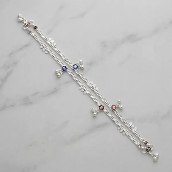 Silver_Tone_Blue_Stone_Floral_Double_Chain_Anklet_For_Women