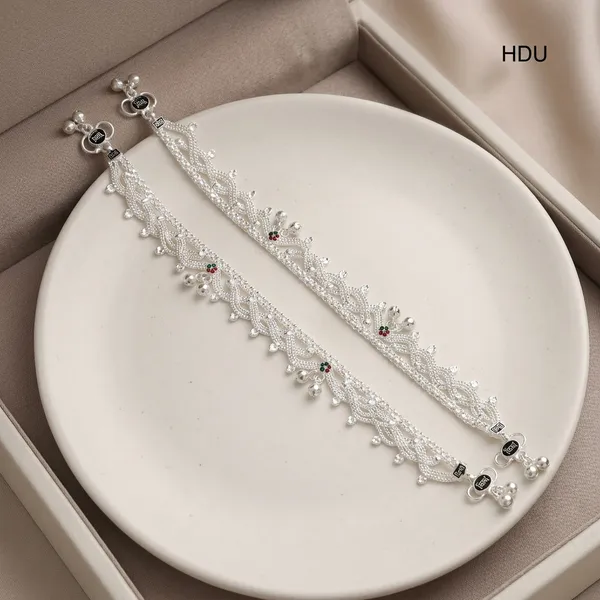 Silver_Tone_Floral_Linked_Anklet_Pair_For_Women