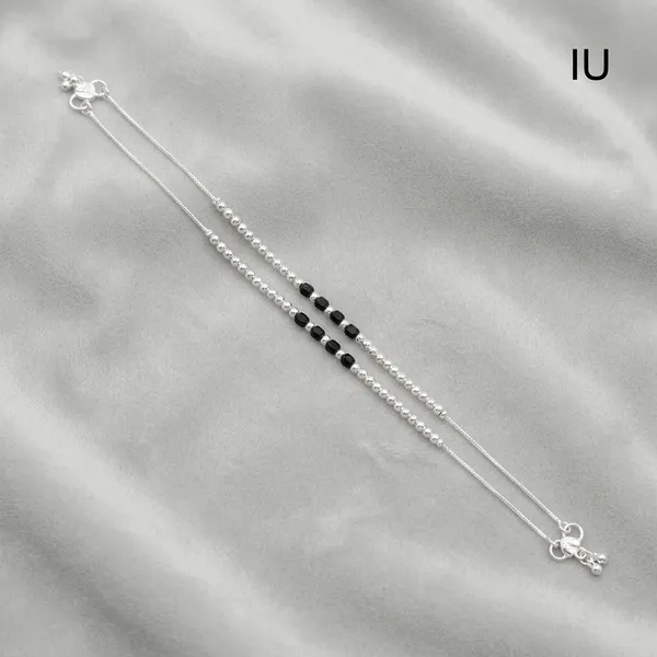 Silver_Tone_Black_Beaded_Double_Chain_Anklet_For_Women_Pack_Of_3