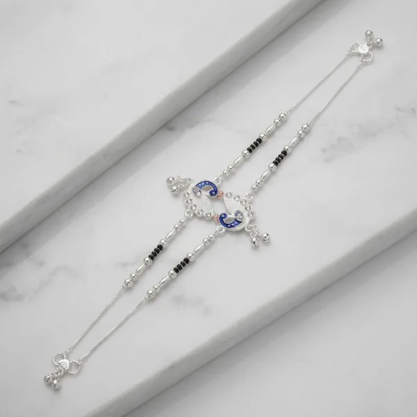 Silver_Tone_Elephant_Motif_Beaded_Anklet_Pack_Of_2