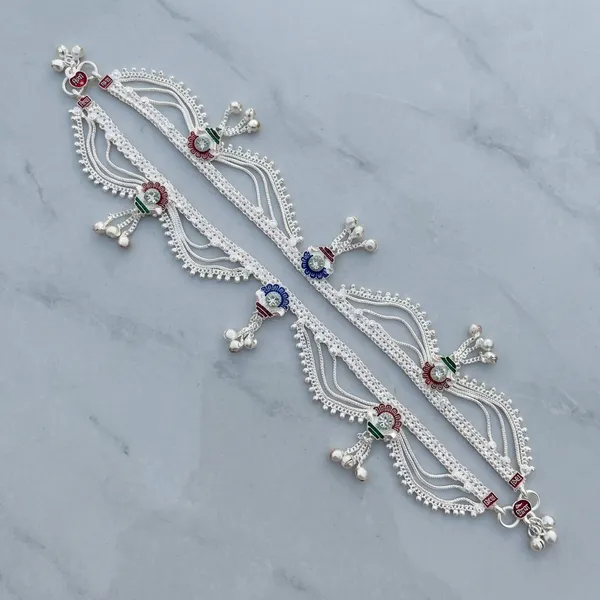 Silver_Metal_Blue_Accent_Traditional_Anklet_Pair_For_Women
