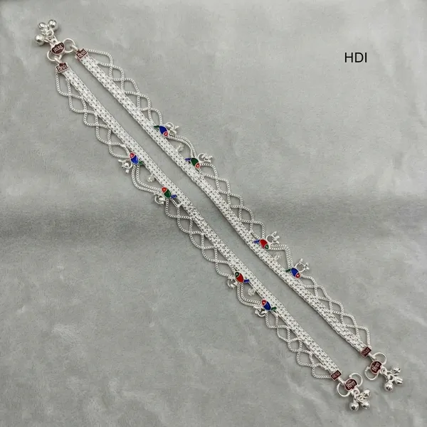 Silver_Tone_Multicolour_Stone_Charm_Anklet_Pair_For_Women