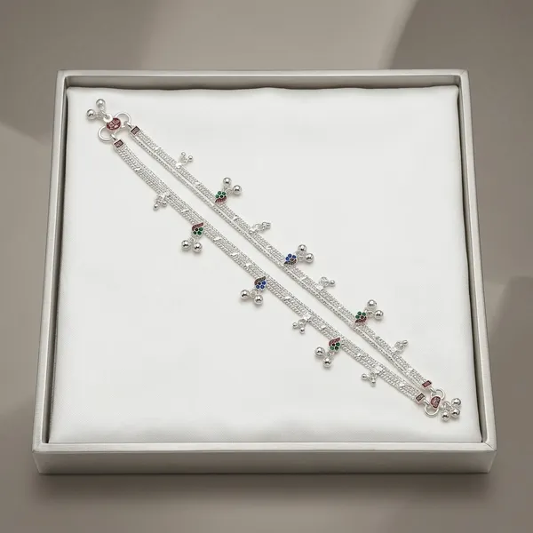 Silver_Metal_Green_Blue_Charm_Chain_Anklet_For_Women