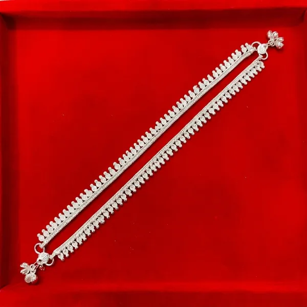 Silver_Tone_Double_Row_Beaded_Floral_Anklet_For_Women