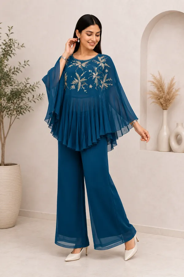 Blue_Pure_Chinon_Flared_Embroidered_Kurta_Set_For_Women